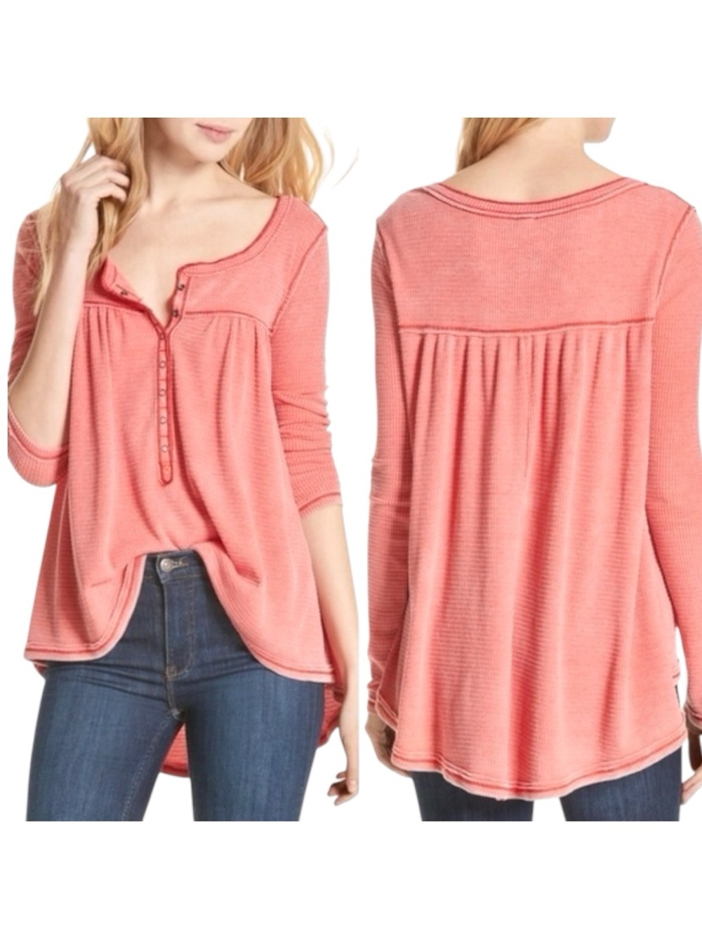 Free People • We the Free Kai Henley Babydoll Waffle Thermal Top || XS